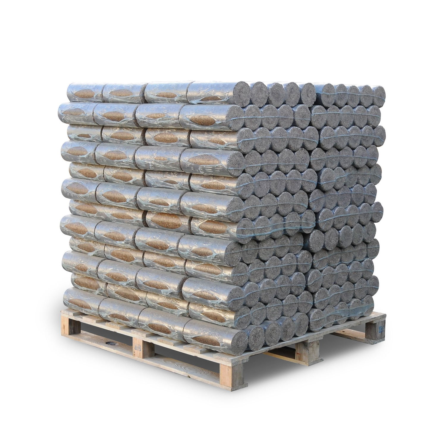 Palle med emballerede runde træbriketter