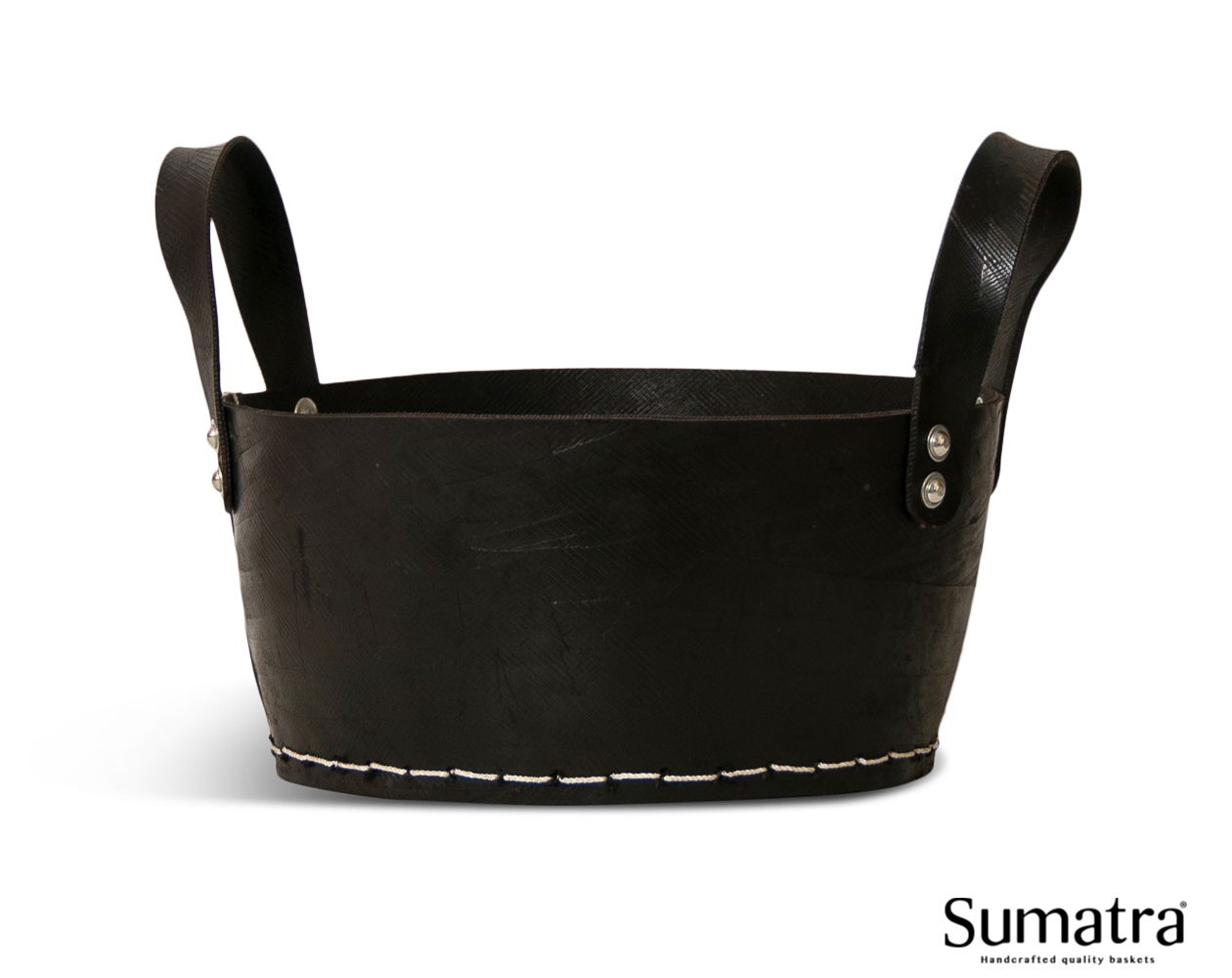 Oval sort gummikurv med to håndtag fra Sumatra