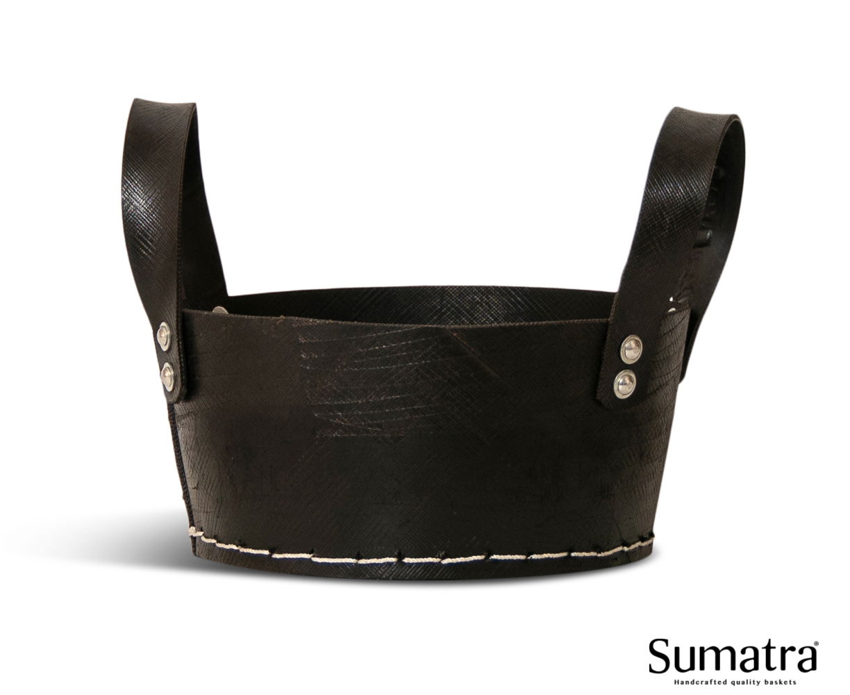Rund sort Sumatra læderkurv med håndtag