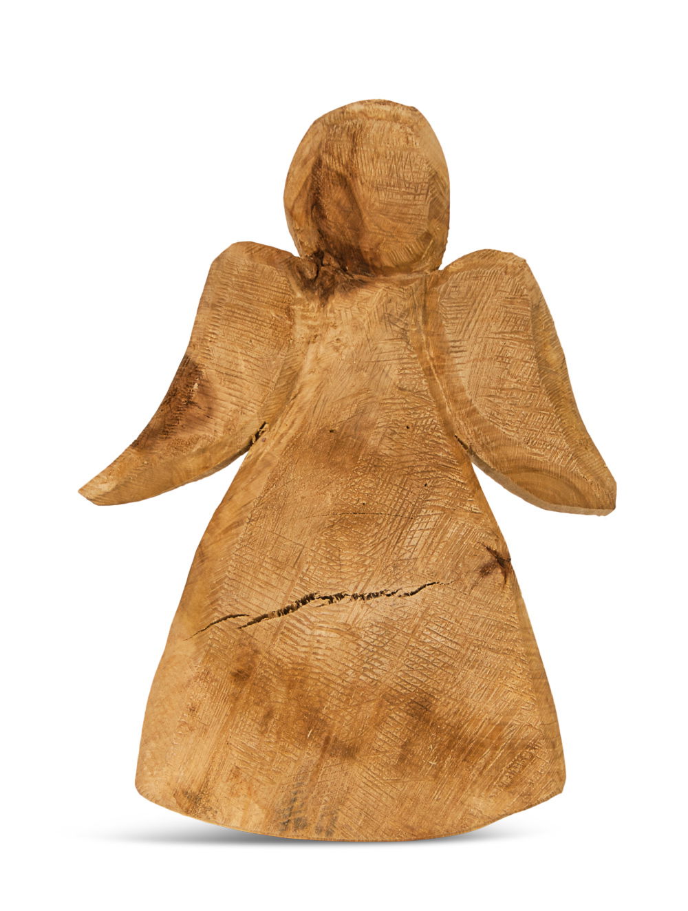 Rustik håndskåret træengel med vinger