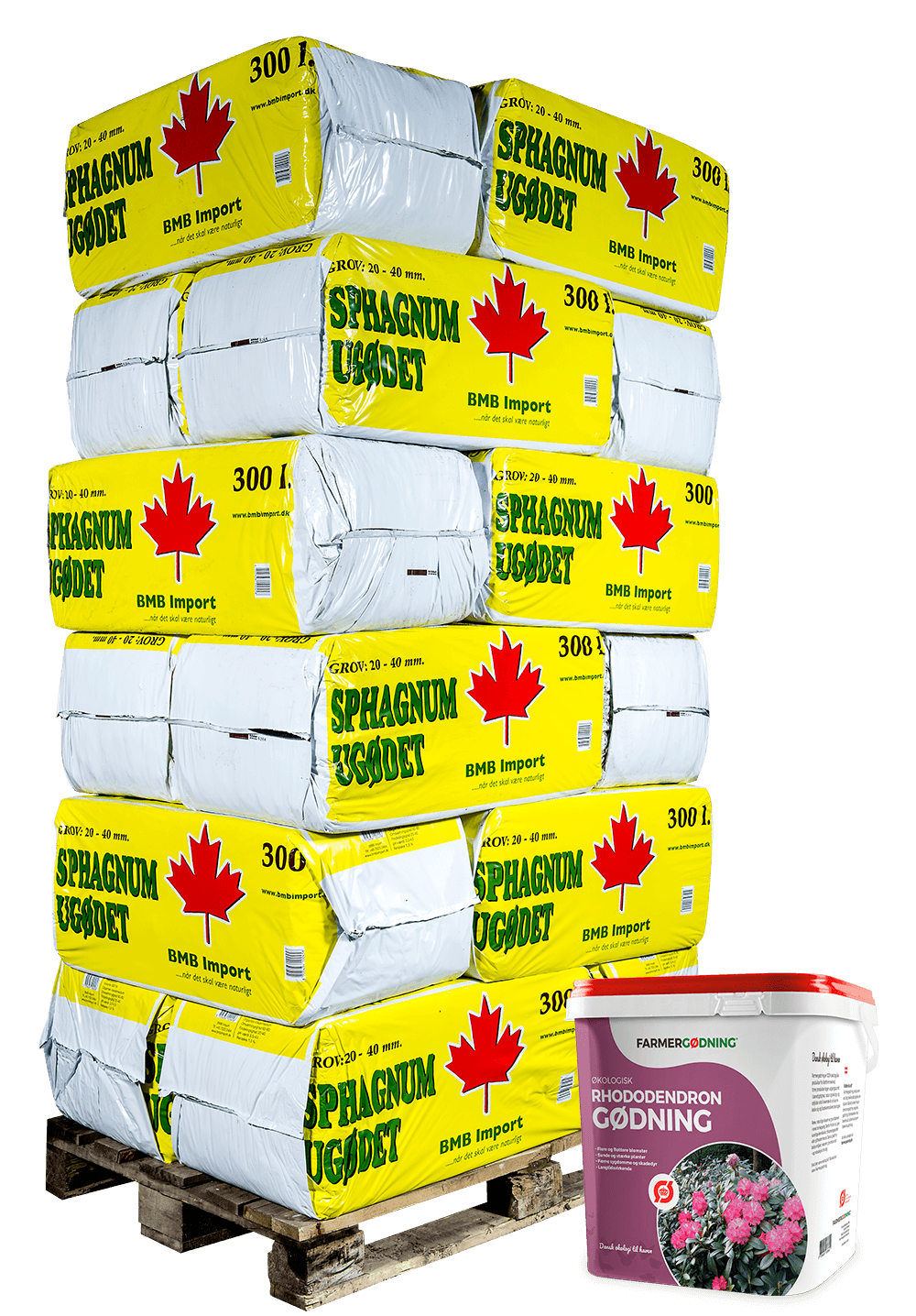 Palle med sphagnum baller og spand rhododendrongødning