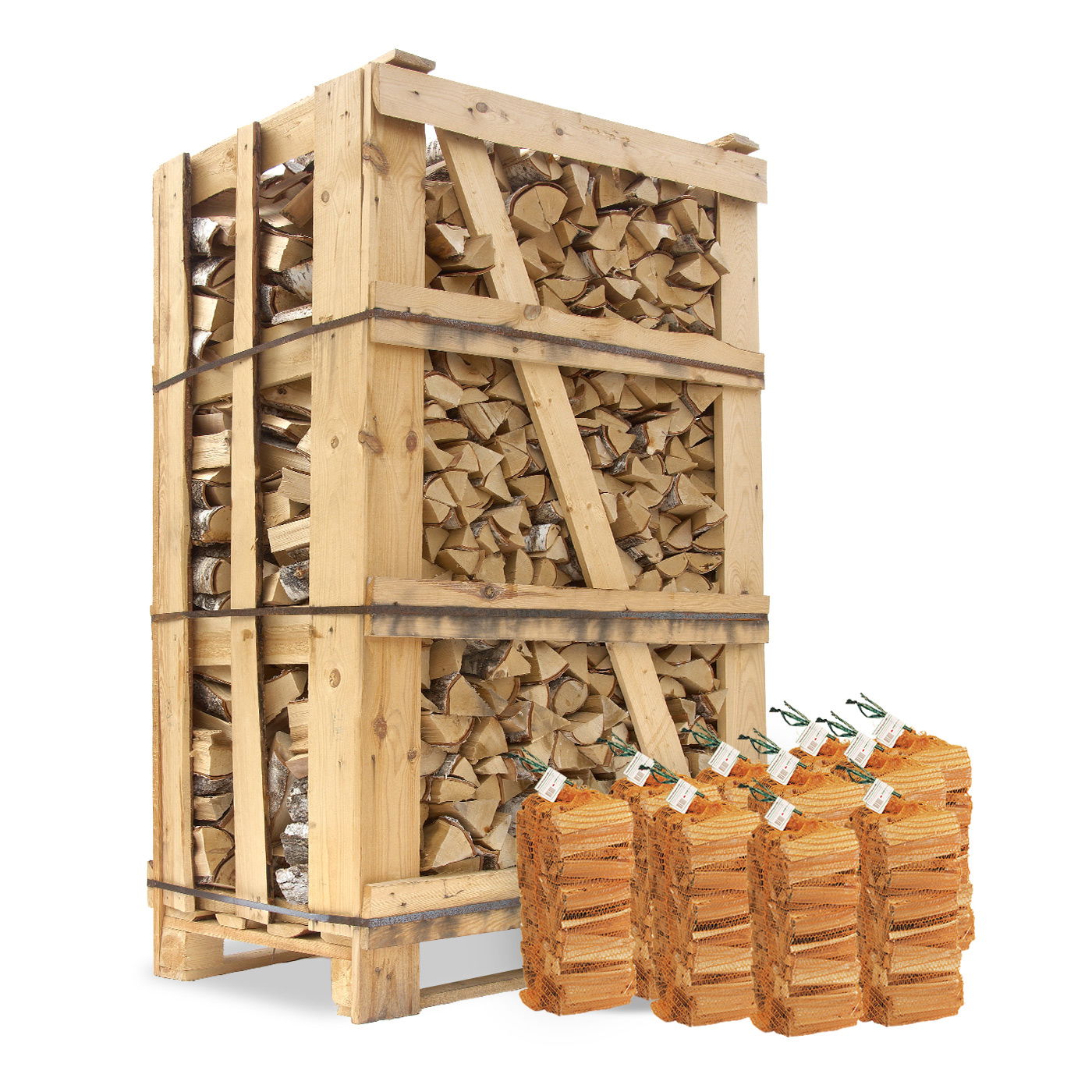 Ovntørret Birk - 1,8 m3 og 10 poser optændingsbrænde