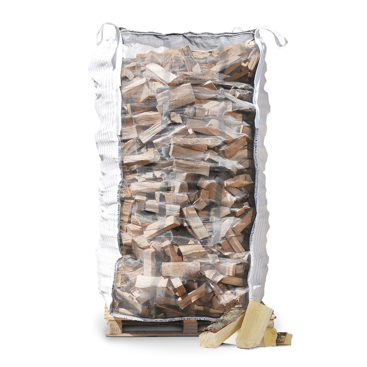 Netfyldt palle med ovntørret kløvet brænde