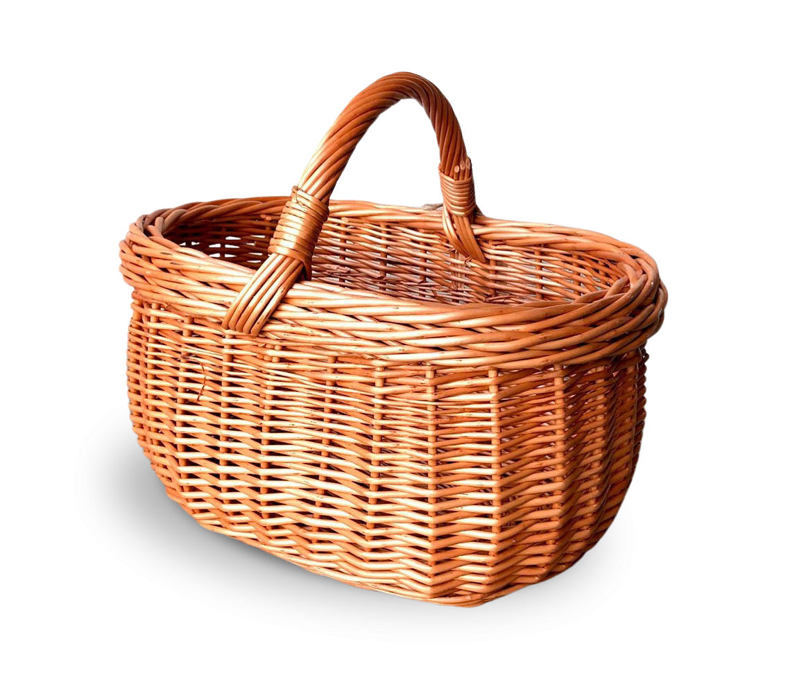 Oval flettet piknikkurv med håndtag