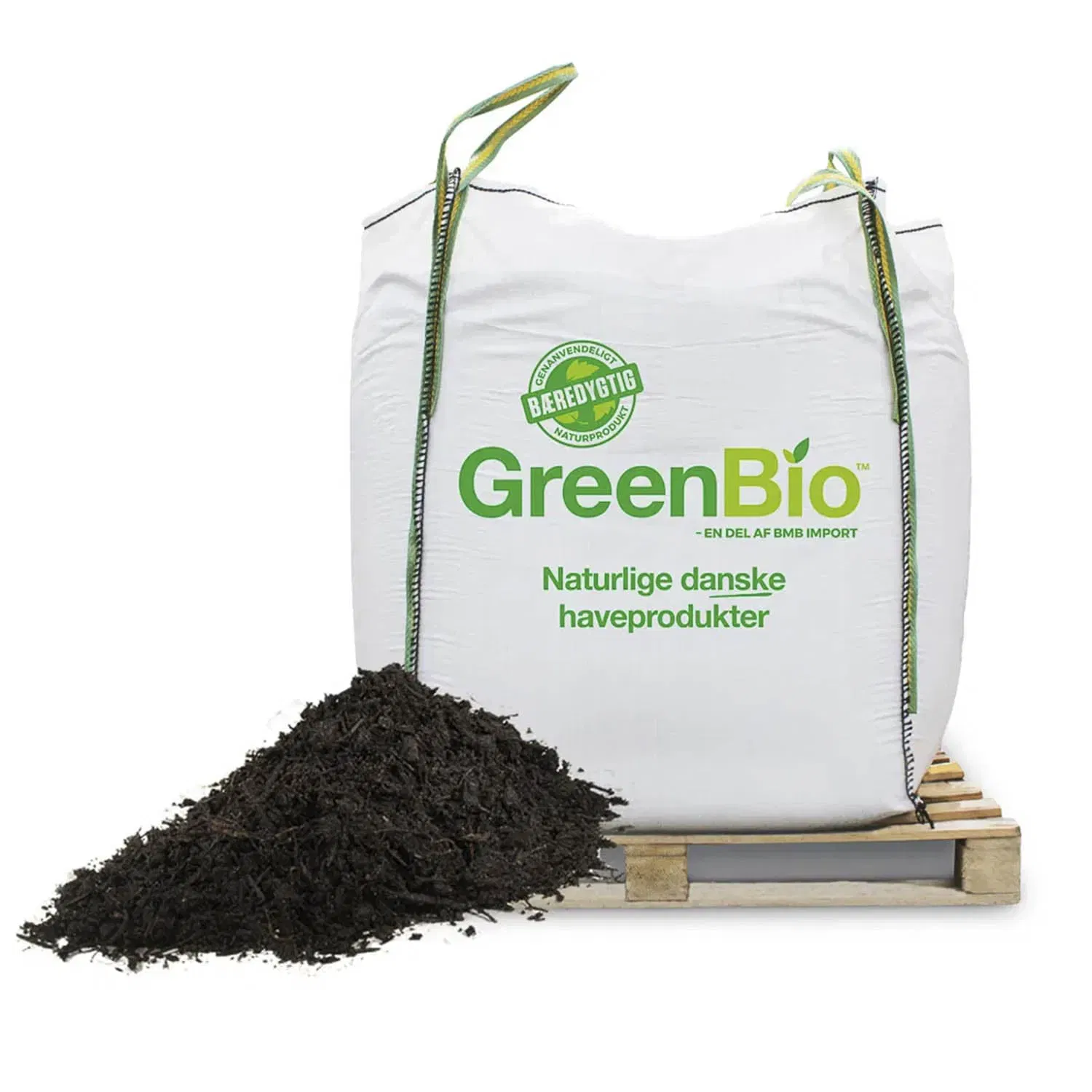 Stor GreenBio bigbag med kompostjord på palle
