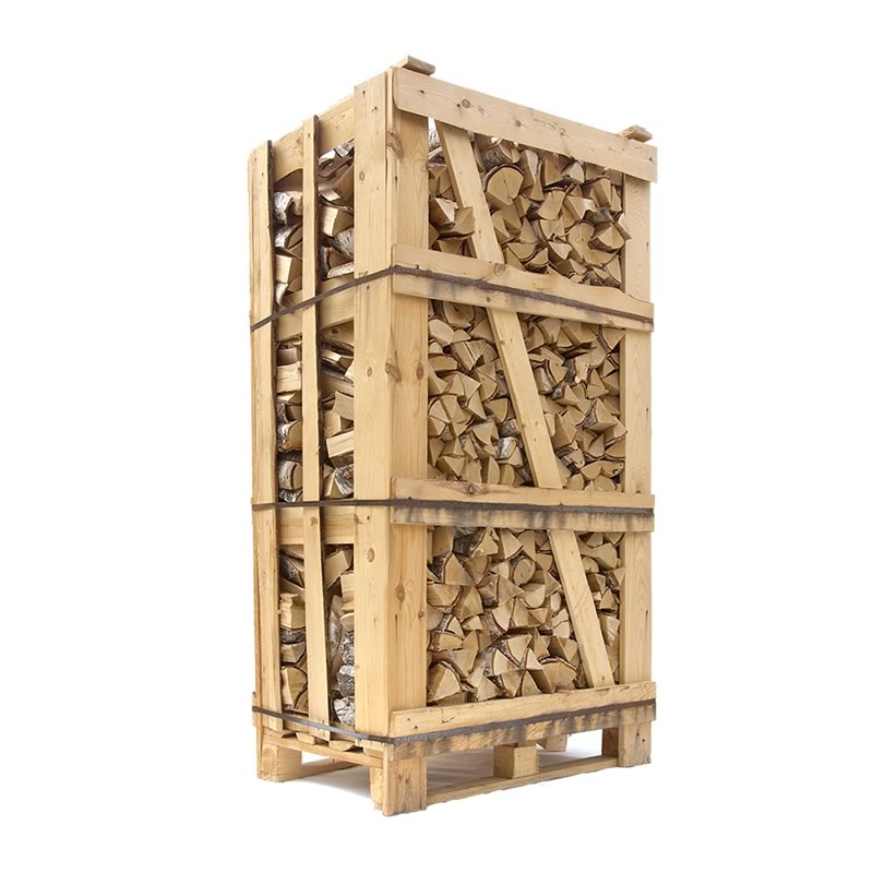 Stor pallekasse fyldt med ovntørret brænde