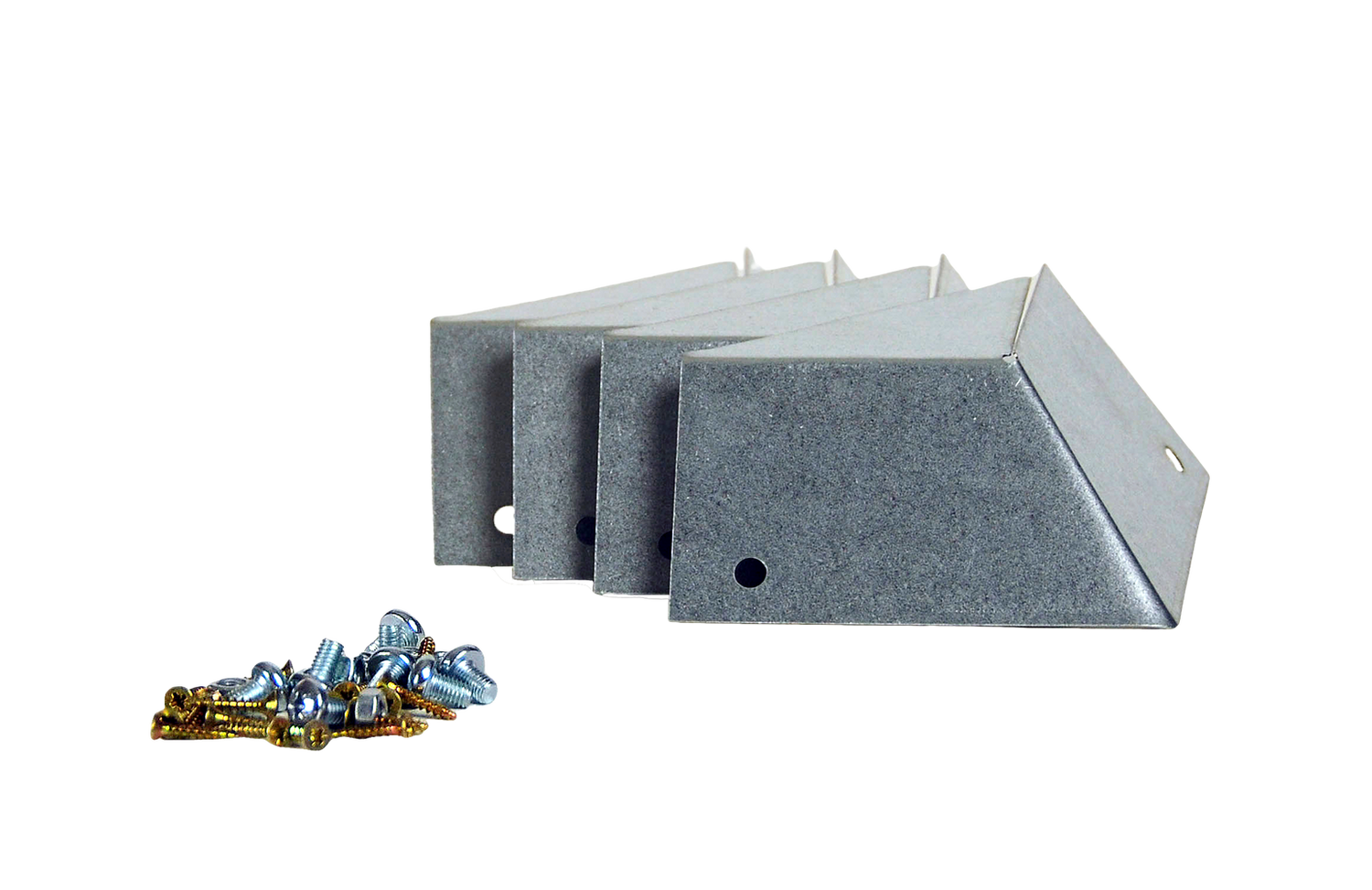 Fire stål hjørnebeslag med tilhørende skruer