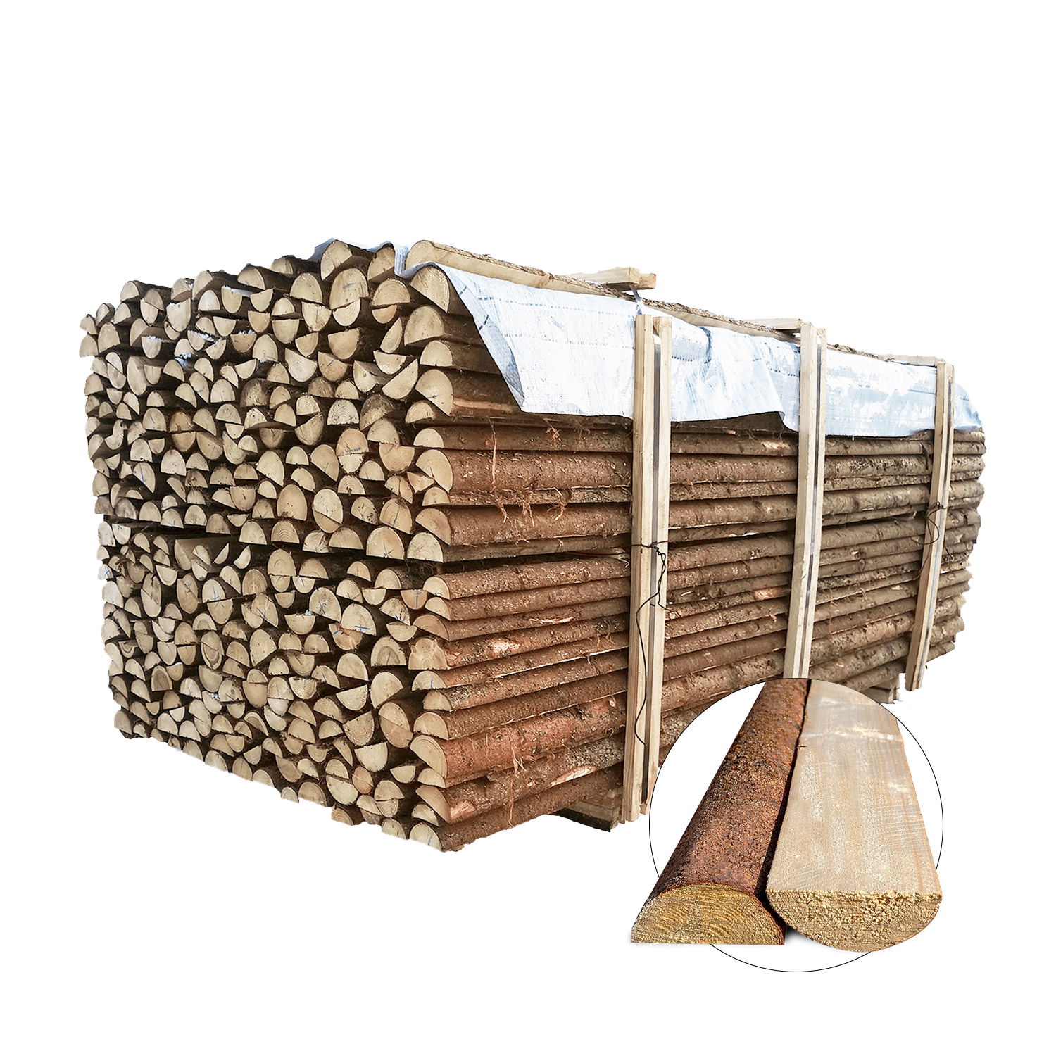 Halve granrafter med bark, 220 cm - Ø6-9 cm