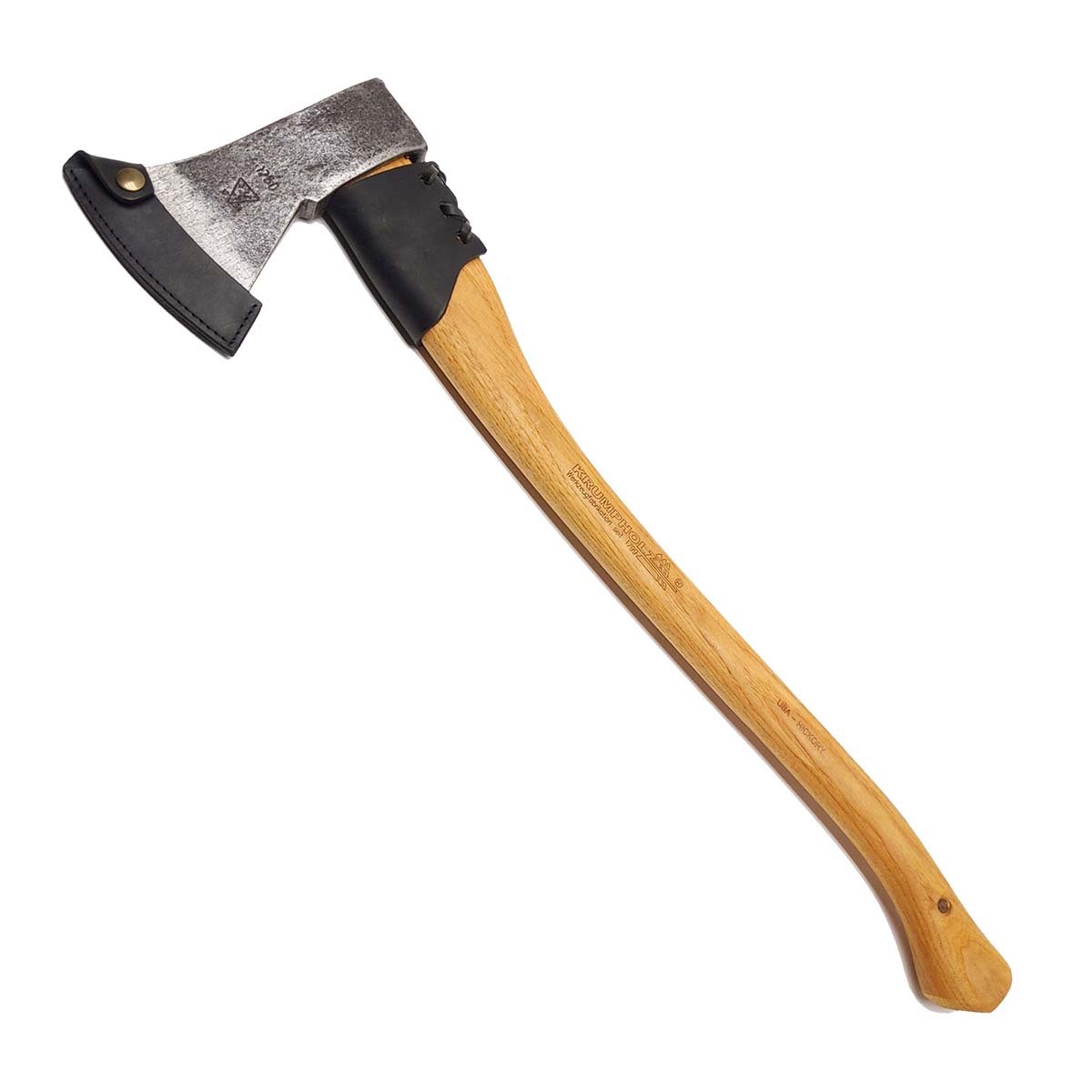 Lang skaftøkse med læderskede på klingen