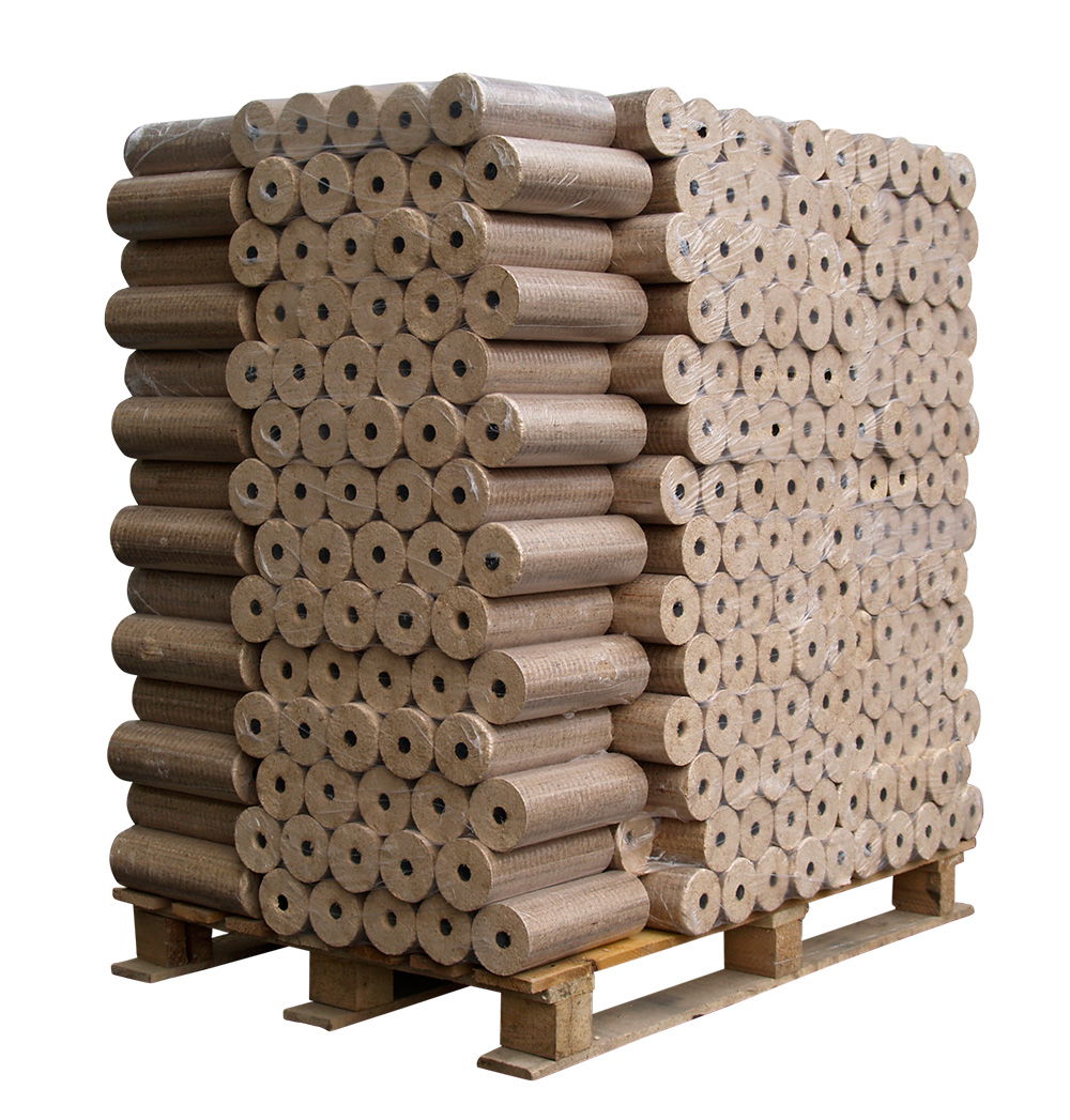 Stor palle stablet med runde træbriketter