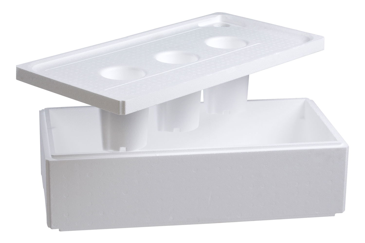 Rektangulær flamingokasse med låg og indsats til køling