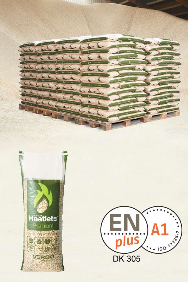 Palle med VERDO Heatlets Premium træpiller ENplus A1