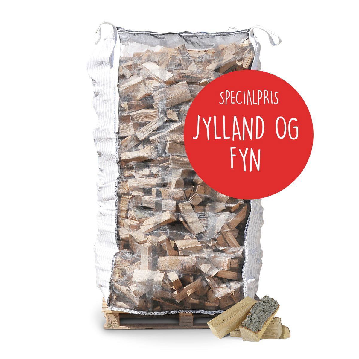 Stor bigbag med brænde på palle, Jylland og Fyn