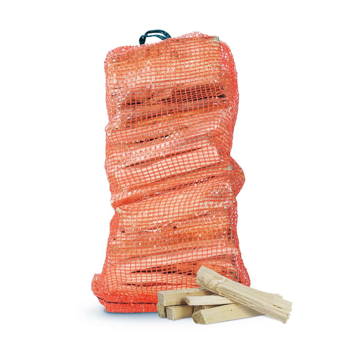 Pose med tørt brænde i orange net