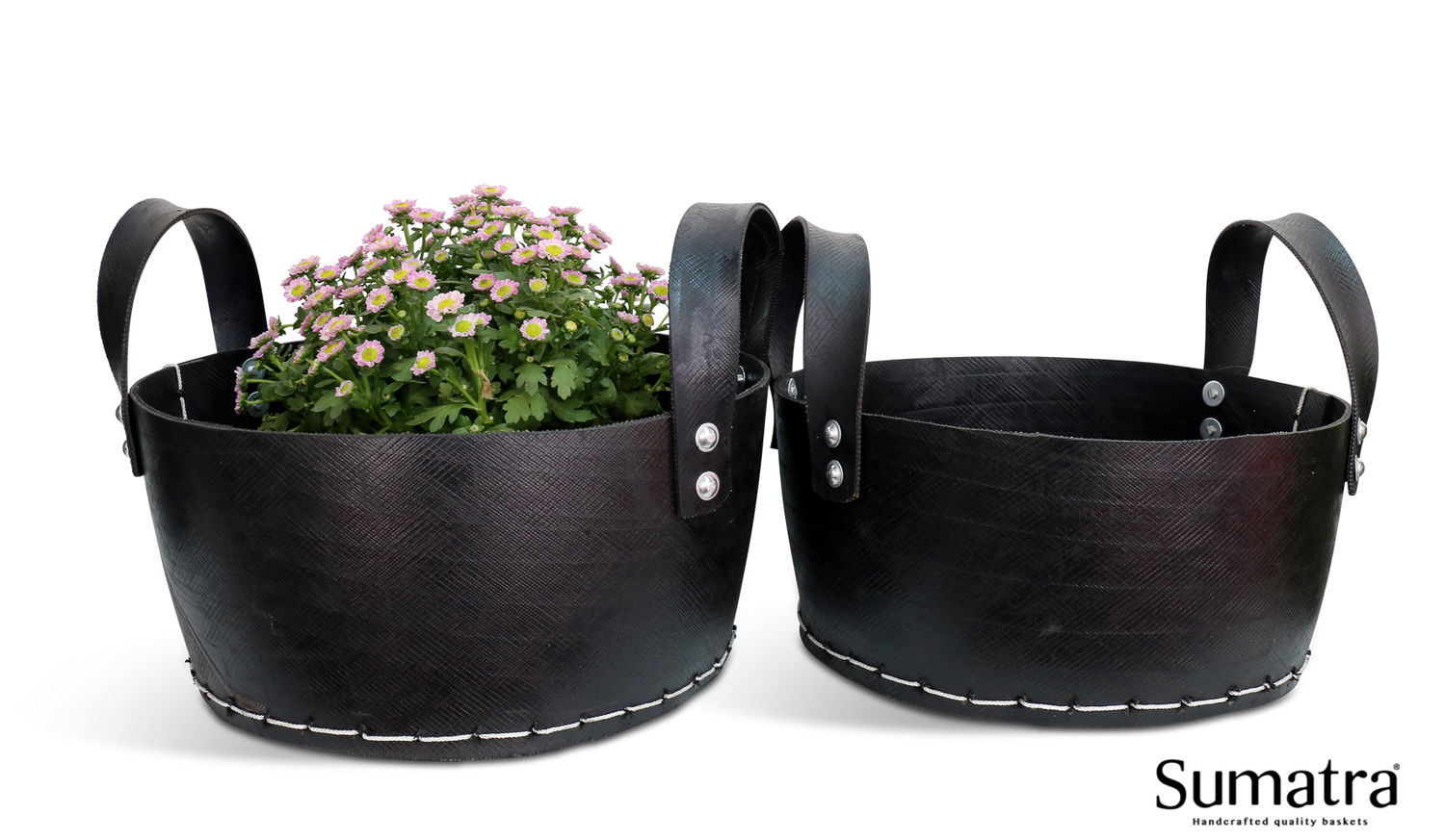 To sorte Sumatra plantekurve i gummi med hank