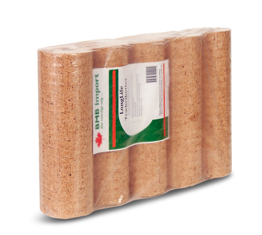 Pakke med Longlife træbriketter i plastik