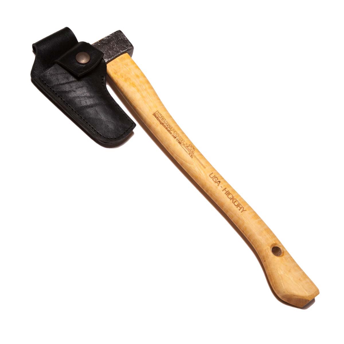 Kompakt håndøkse med træskaft og læderskede