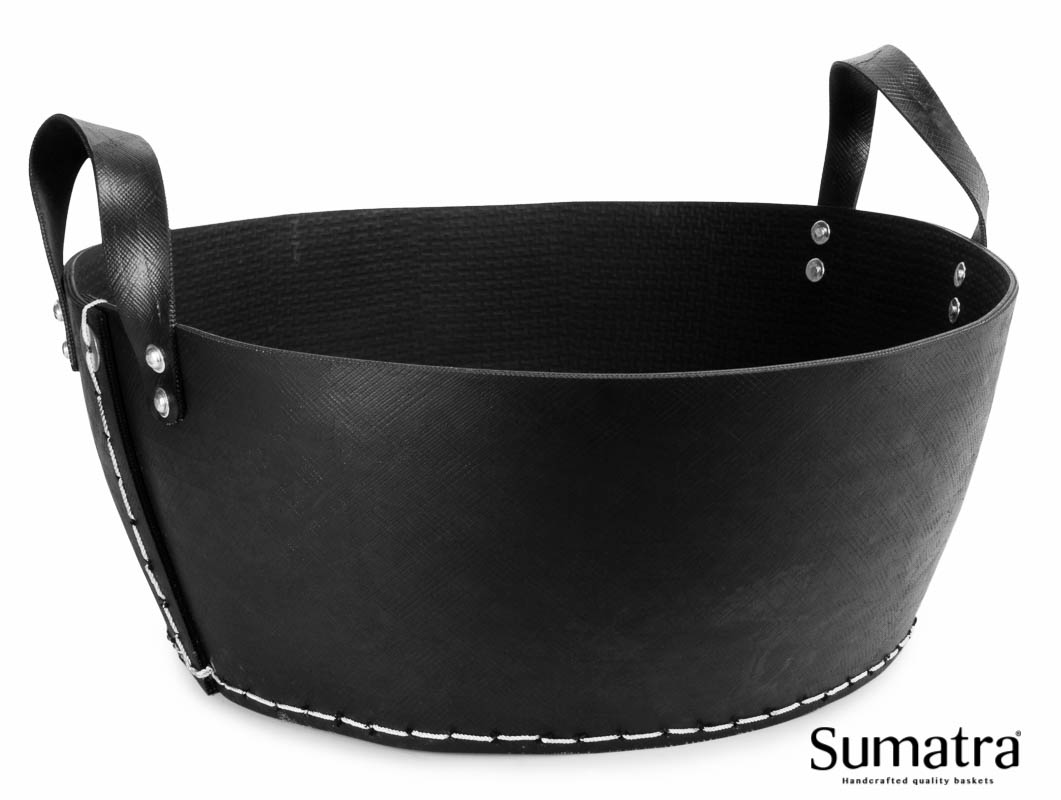 Sort Sumatra opbevaringskurv i læderlook med håndtag