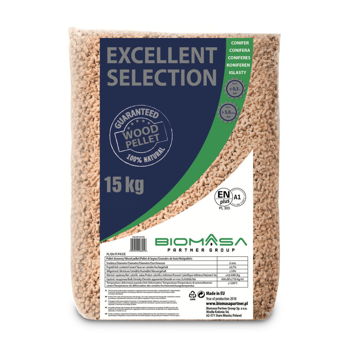 Sæk med Excellent Selection træpiller 15 kg