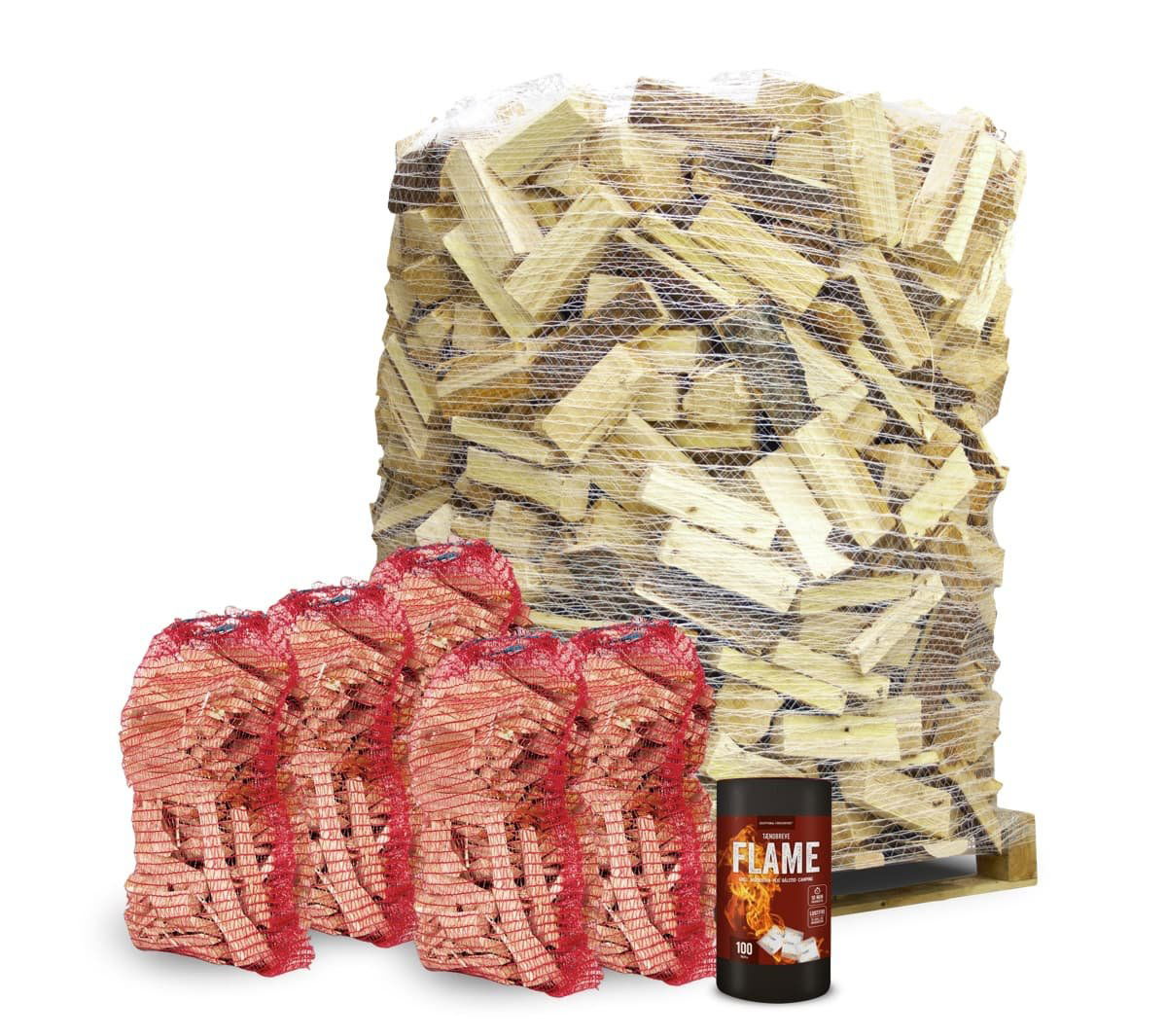 Palle brænde med sække optændingspinde og tændblokke