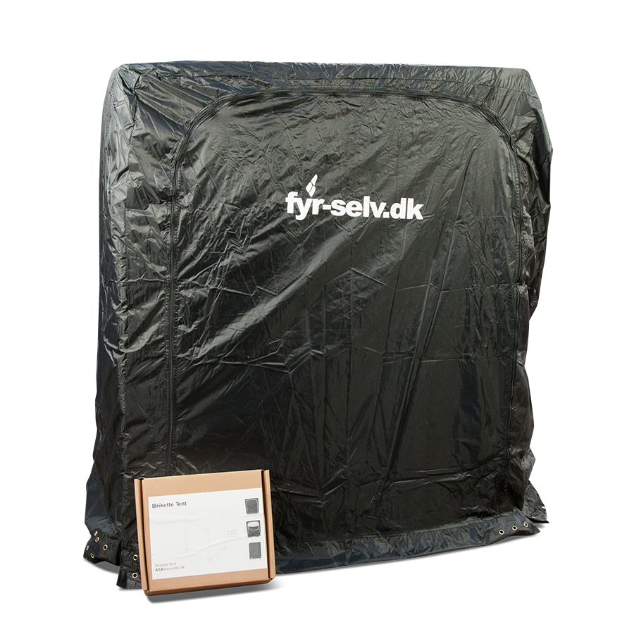 Sort fyr-selv.dk brikettelt med emballage foran