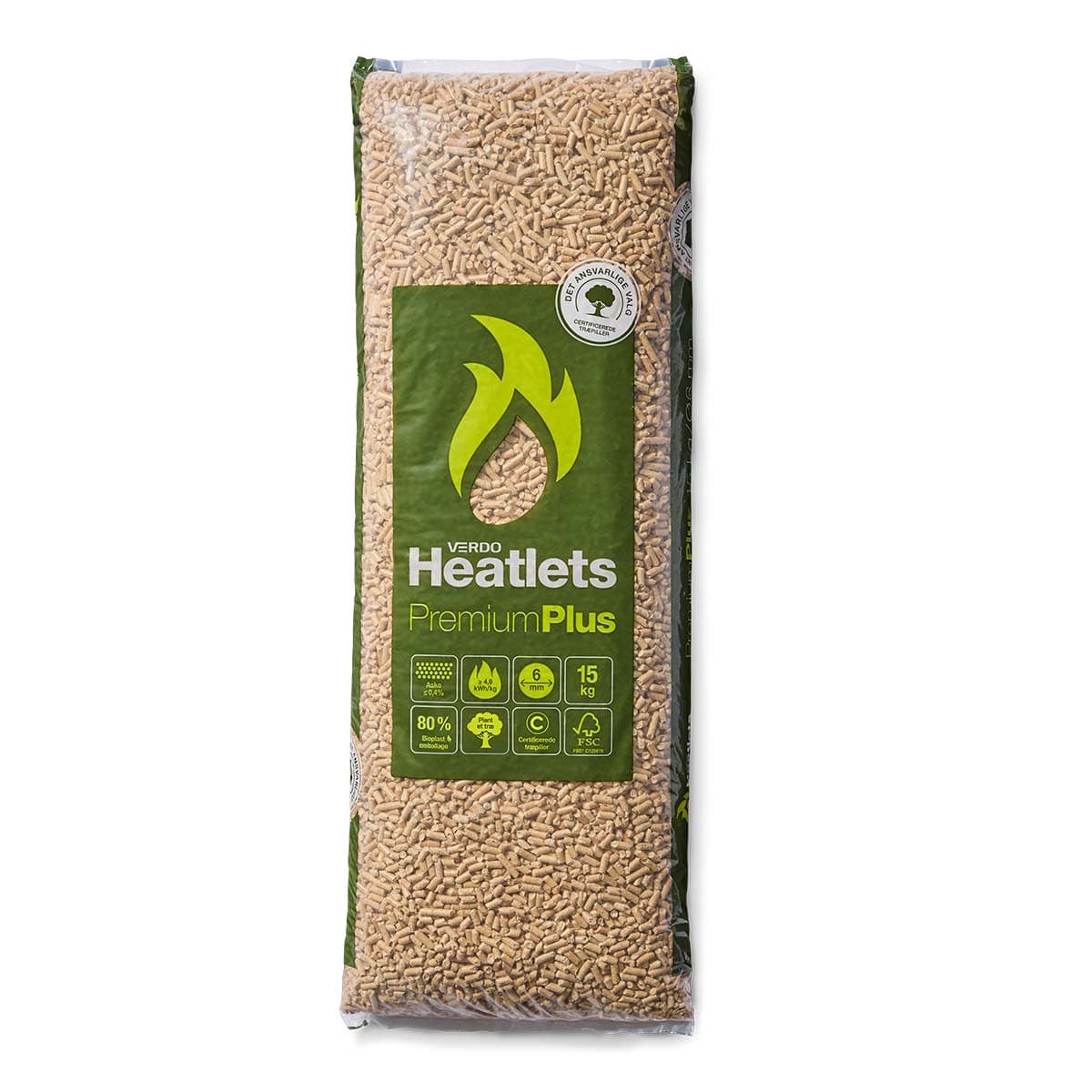 Sæk med VERDO Heatlets Premium Plus træpiller 15 kg