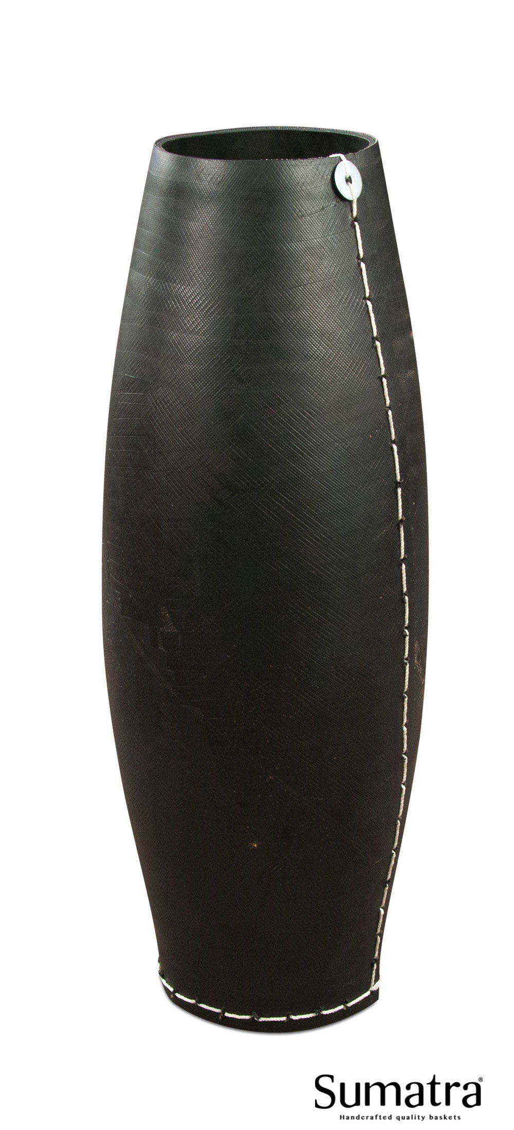 Høj sort vase i genbrugsgummi med syning